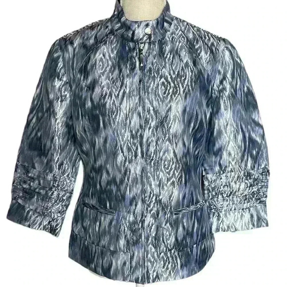 Chico’s Shimmery Print Moto Style Jacket Size 1 EUC - Picture 1 of 10